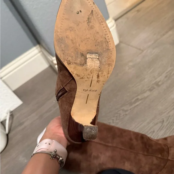 Dolce Vita Dark Brown Suede Heeled Boots - Picture 6 of 9